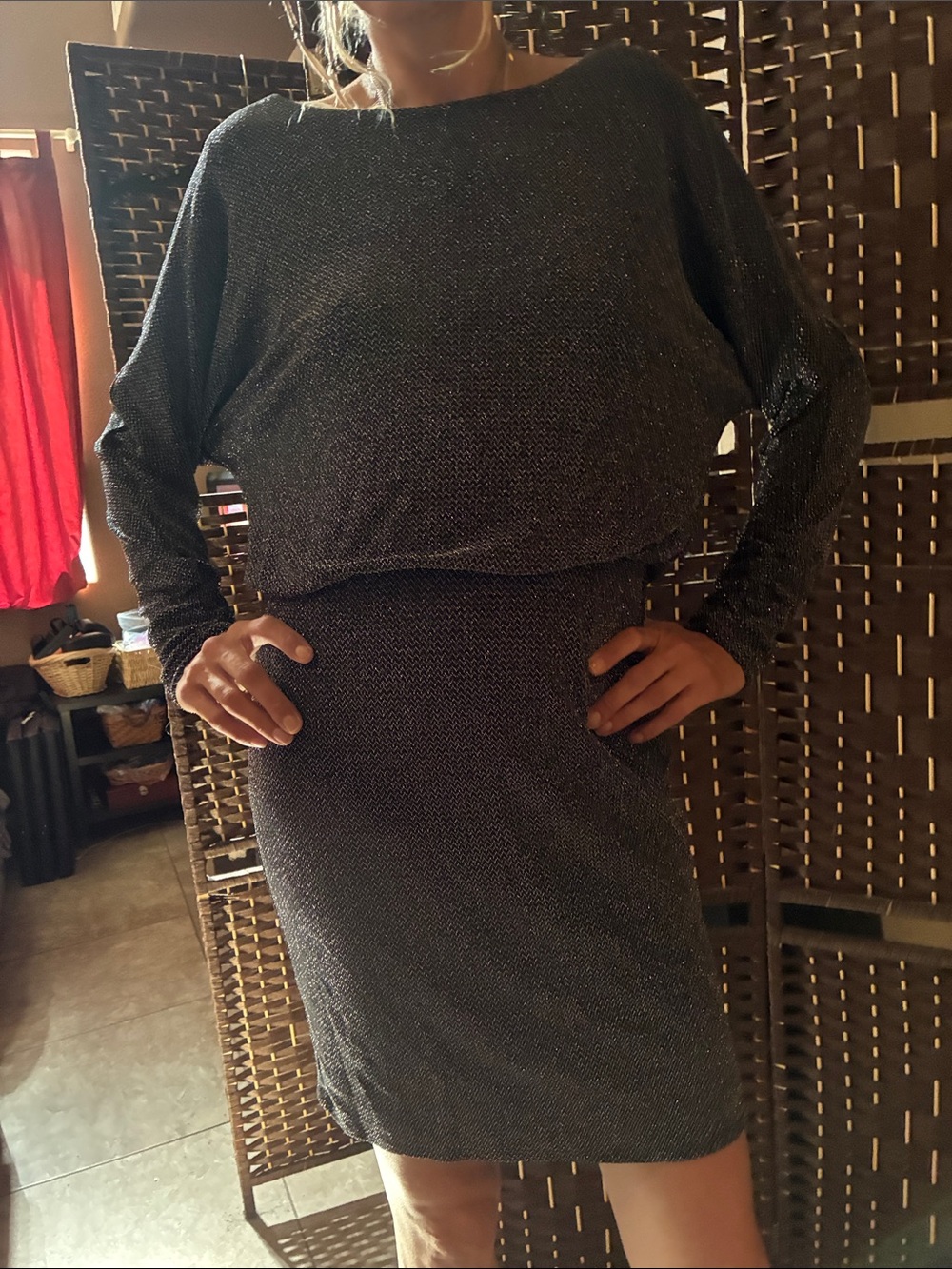 Jessica Howard Metallic Black Silver Knit Dress - Shimmery Two-Piece Look 10